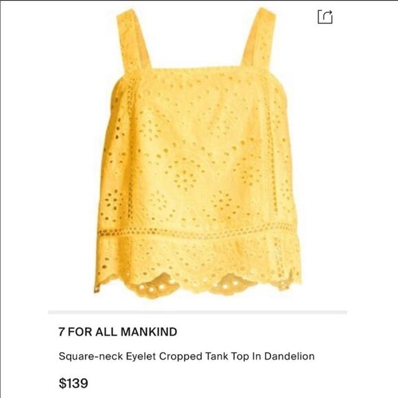 7 FOR ALL MANKIND | Yellow Eyelet Cropped Tank M - Picture 3 of 10